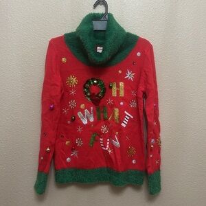New women's HOLIDAY TIME OH WHAT FUN!! Ugly Christmas turtleneck sweater size S